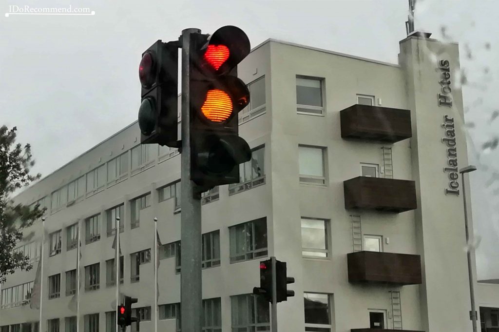 Heart-shaped red traffic lights in Akureyri